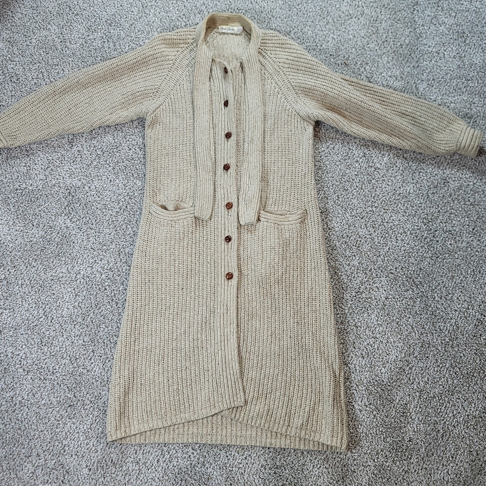 Vintage Marisa Christina Beige Chunky Knit Long Cardigan True Size Unknown